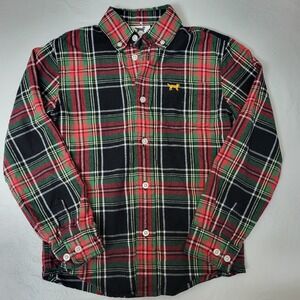 Jack Thomas Kids Black Red Plaid Shirt Long Sleeve Cotton Yellow Dog Logo Size 7